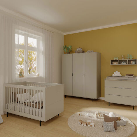 Ensemble lit évolutif + armoire + commode à langer taupe - TYMO