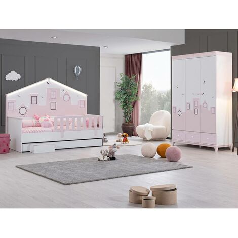 KAINA - Chambre Bébé 60x120cm Complète + Coffre à Jouets Coloris Blanc et  Naturel -  - Meubles, Salons, Literie