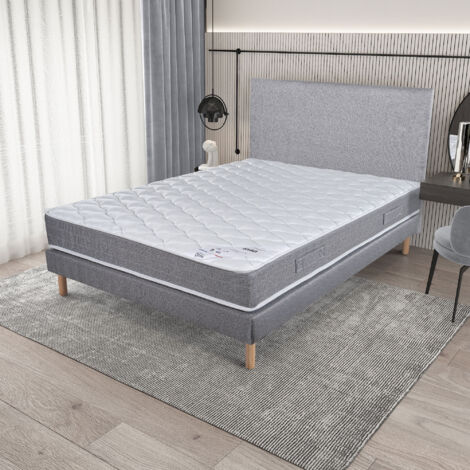 Ensemble literie 140x190 cm matelas + sommier + pieds - MARAKI