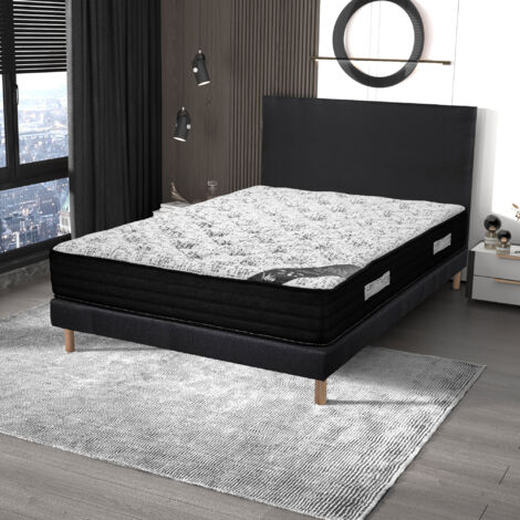 Ensemble literie 160x200 cm avec matelas sommier + pieds - BLAKMAT