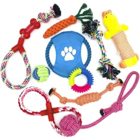 Ensemble Lot de 10 de Jouets pour Chien,Durable Coton Naturel Cordes Nettoyage des Dents sûr Non Toxique Jouet Interactif pour Chiots mâcher Corde Jouet Solitude Petits et Moyens Chiens santé