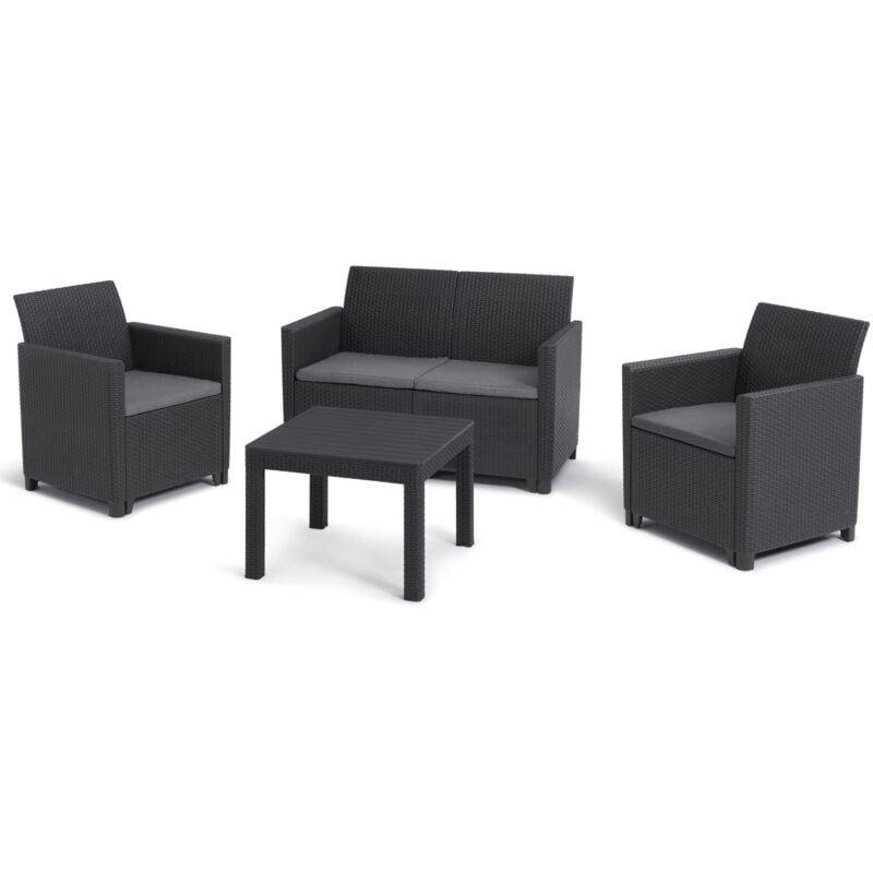 Ensemble Lounge Keter MARIE Canapé Graphite + 2 Fauteuils + Table Basse Ouverte