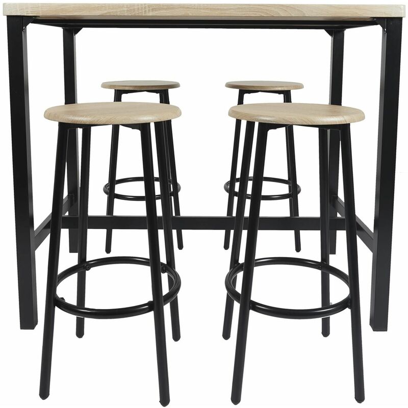 The Home Deco Factory – Ensemble mange debout avec 4 tabourets – Table haute 100x60cm – Hauteur 86cm – Métal et bois MDF – Assise plastique noire