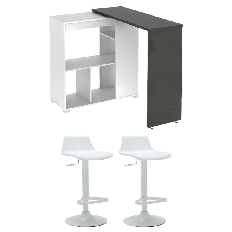 Vente-unique - Ensemble 'Mange debout' : Meuble de bar saturne + 2 tabourets de bar calas - Blanc et béton