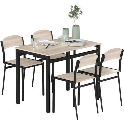Ensemble manger 5 pièces 1 table rectangulaire 4 chaises acier MDF noir chêne