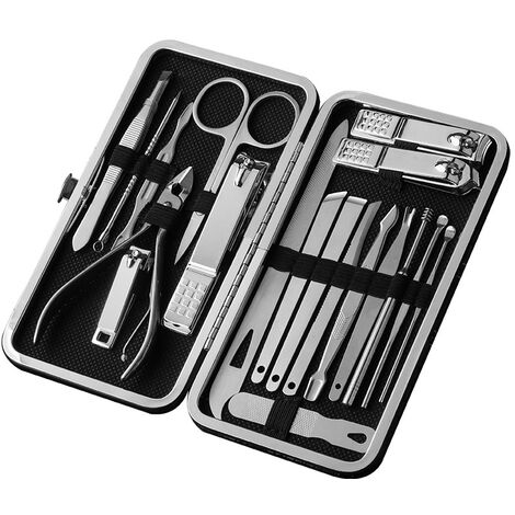 Ensemble manucure et pédicure 19 pièces de coupe-ongles en acier inoxydable noir 156 84mm