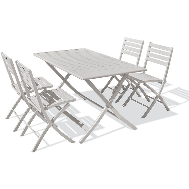 MARIUS - Ensemble repas de jardin 4 places en aluminium gris - CITY GARDEN