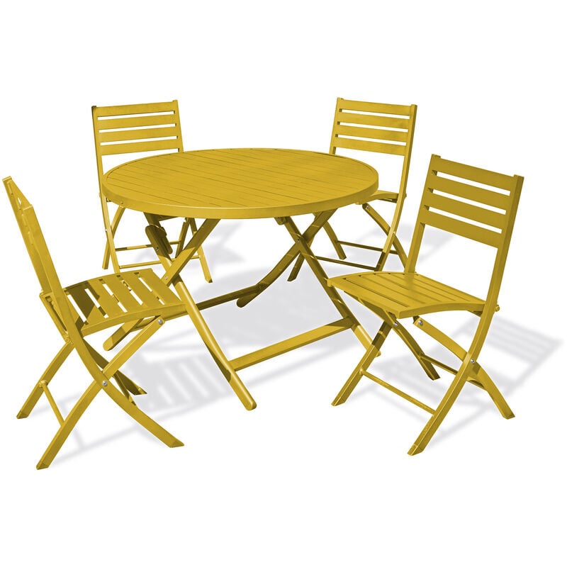 Citygarden - marius - Ensemble repas de jardin 4 places en aluminium Jaune moutarde - city garden