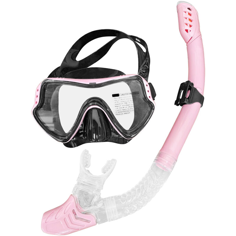 Ensemble Masque De Plongee Adulte + Tuba, Verres Etanches Et Anti-Buee, Masque De Plongee Grand Angle, Rose