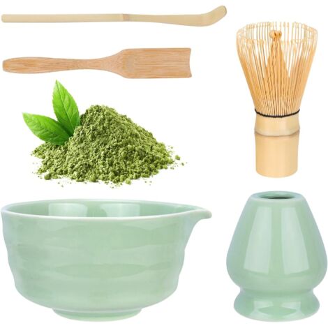 Ensemble matcha dégradé vert – bol en céramique + fouet en bambou