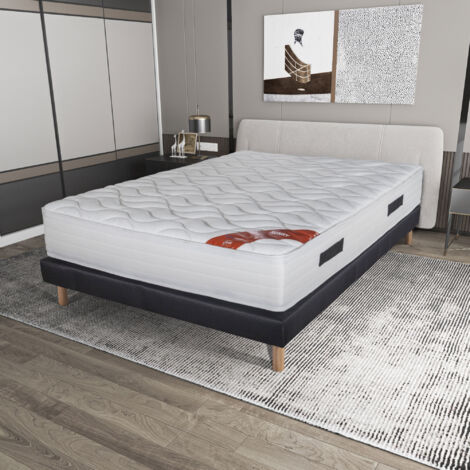 Ensemble matelas 140x190 cm + sommier avec pieds - RUNDI