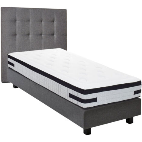 Ensemble matelas 90x190 + sommier + tête de lit gris CONFORTLUXE