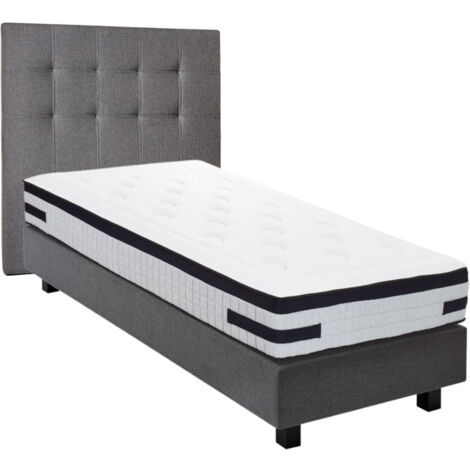 Ensemble matelas 90x200 + sommier + tête de lit gris CONFORTLUXE