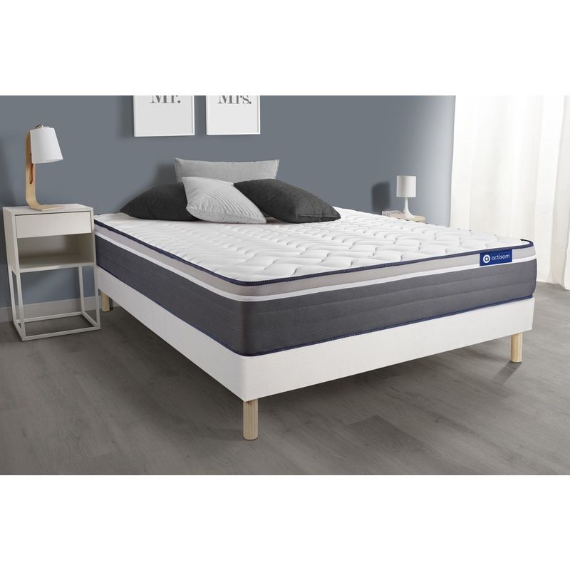 Ensemble matelas actiflex plus 140x200 Ressorts ensachés+Mémoire de forme Maxi épaisseur 7zones confort + sommier kit blanc