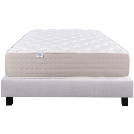Ensemble Matelas Dreamlux, 26 cm, ressorts ensachés mousses haute densité, ferme, face été/hiver + sommier gris ep20cm, 140x190cm
