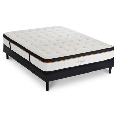 Ensemble Matelas Emeraude Mousse Accueil mémoire moelleux 24 cm et Sommier Bois Noir - 180x200 cm