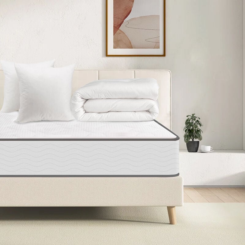 Matelas et Couette et 2 Oreillers - 1 Matelas 140x190x15cm + 1 Couette 220x240cm + 2 Oreillers 60x60cm (Matelas+Couette+2 Oreillers,tous dans un