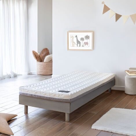 Ensemble matelas ferme mousse Tranquillité 2.0 + Sommier kit enfant en bois massif taupe 90x190 - Tranquillité 2.0