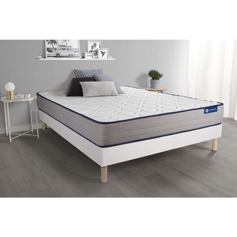 Ensemble matelas Mémoire de forme actimemo form 140x200 cm 5zones de confort + sommier kit blanc