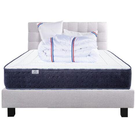 Ensemble Matelas Nuage (24cm), Sommier (20cm), Oreiller, Couette et Tête de Lit- mousses haute densité, mi-ferme, double face, 160x200cm