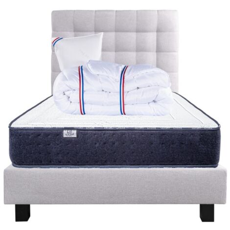 Ensemble Matelas Nuage (24cm), Sommier (20cm), Oreiller, Couette et Tête de Lit- mousses haute densité, mi-ferme, double face, 90x190cm