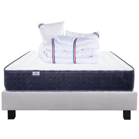 Ensemble Matelas Nuage (24cm), Sommier (20cm), Oreiller et Couette-mousse haute densité, mi-ferme, face été/hiver, 160x200cm