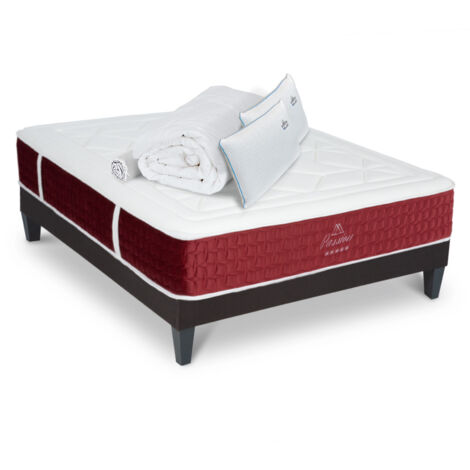 Ensemble Matelas Passion Ressorts ensachés Accueil mémoire + sommier gris gris +accessoires -140x190