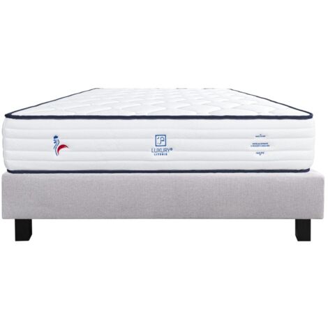 Ensemble Matelas Patriote, 27 cm, ressorts ensachés, ferme, face été/hiver + sommier gris ep20cm, 160x200cm