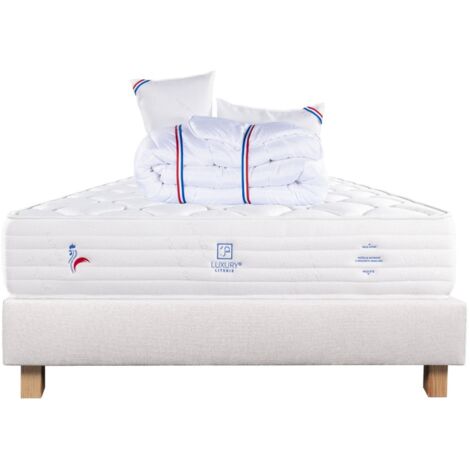 Ensemble Matelas Patriote Mousse, 27 cm, mousses haute densité , ferme, face été/hiver+sommier beige ep20cm+oreiller+couette, 140x190cm