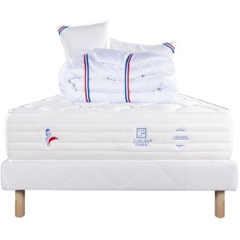 Ensemble Matelas Patriote Mousse, 27 cm, mousses haute densité , ferme, face été/hiver+sommier blanc ep 13cm+oreiller+couette, 140x190cm