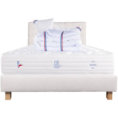 Ensemble Matelas Patriote Mousse 27cm  ferme face été/hiver+sommier beige ep20cm+oreiller+couette+Tête de Lit, 140x190cm