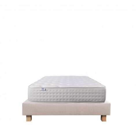 Ensemble Matelas Purlux, 26 cm, mousses haute densité, ferme, face été/hiver + sommier beige ep20cm, 90x190cm