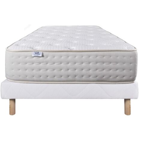 Ensemble Matelas Purlux, 26 cm, mousses haute densité, ferme, face été/hiver + sommier blanc ep 13cm, 90x190cm