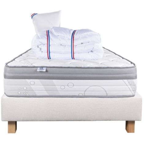 Ensemble Matelas Relaxation, 26 cm, ressorts ensachés, ferme, face été/hiver + sommier beige ep20cm + oreiller + couette, 90x190cm