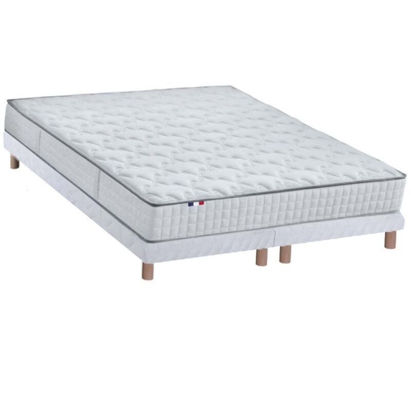 Idliterie - ensemble matelas ressorts cosmos + sommier made in <strong>france</strong> dimensions 2x90 x 200 cm, blanc