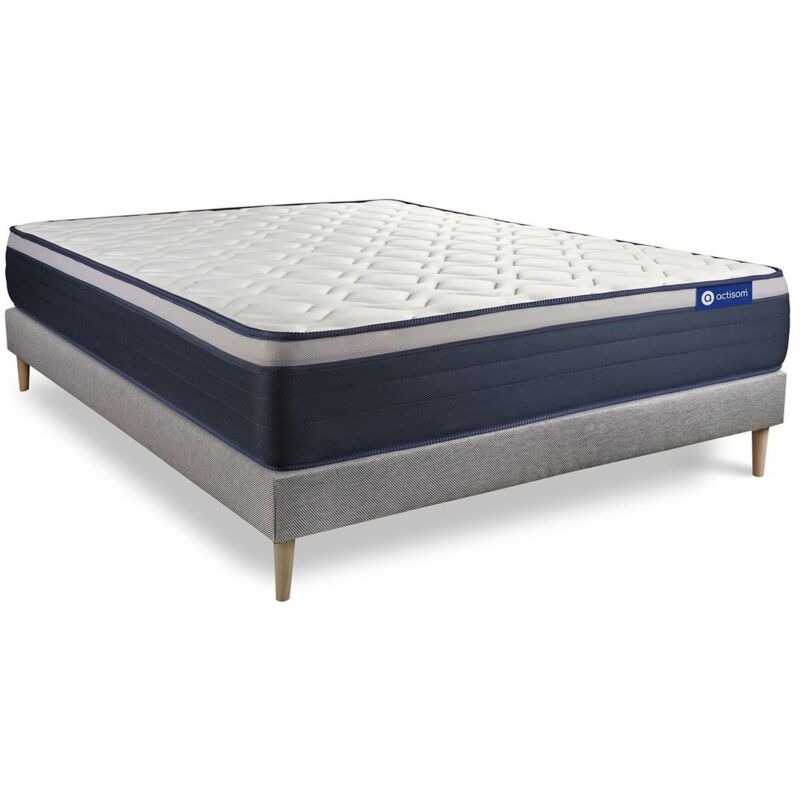 Ensemble matelas Ressorts ensachés+Mémoire de forme actiflex max 140x190 cm Maxi épaisseur 7zones confort + sommier kit gris