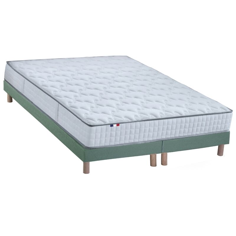 Ensemble matelas ressorts + memoire de forme odyssee sommier - made in <strong>france</strong> dimensions 2x80 x 200 cm, vert celadon