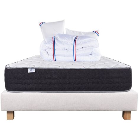 Ensemble Matelas Serenite, 27 cm, ressorts ensachés, ferme, face été/hiver + sommier beige ep20cm + oreiller + couette, 160x200cm