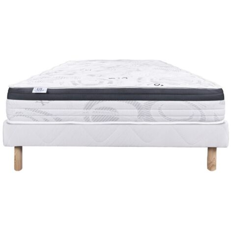 Ensemble Matelas Sleeplux, 26 cm, mousses haute densité, ferme, face été/hiver + sommier blanc ep 13cm, 140x200cm