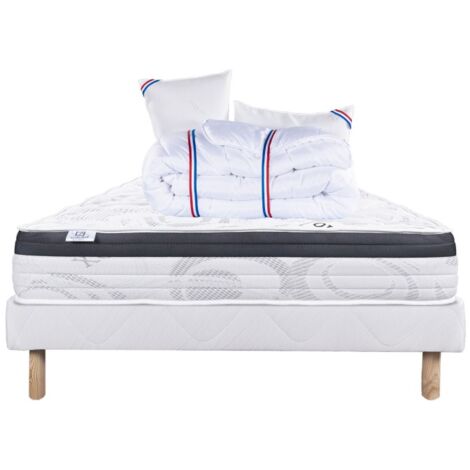 Ensemble Matelas Sleeplux, 26 cm, mousses haute densité, ferme, face été/hiver + sommier blanc ep 13cm + oreiller + couette, 140x190cm
