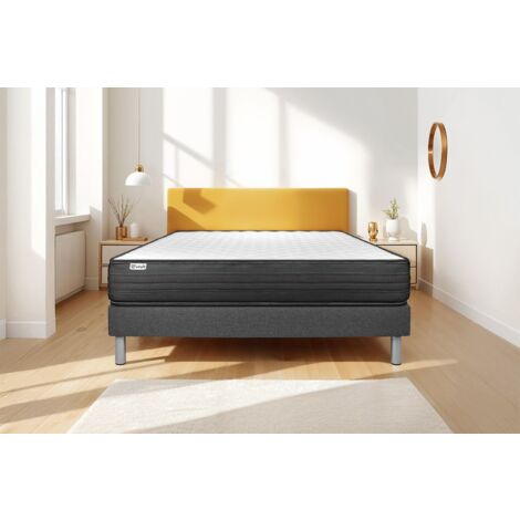 Ensemble matelas sommier 140 x 190 cm – Épaisseur 20 cm – Confort ferme avec mousse à mémoire – Coutil micro perforé respirable – Vitalit