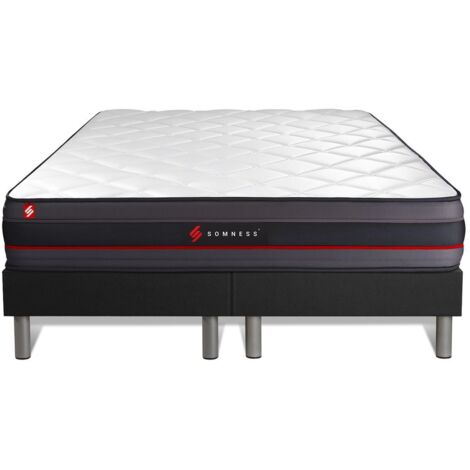 Ensemble matelas sommier 160 x 200 cm – Mémoire de forme ferme 24 cm – Coutil microperforé ultra-respirant – Indépendance de couchage excellente – Somness