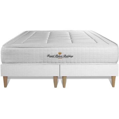 Ensemble matelas sommier Balmoral 200 x 200 cm – Mémoire de forme 24 cm – Confort ferme – Tapissier à lattes 14 cm – Indépendance de couchage – Royal Palace Bedding