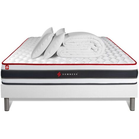 Ensemble matelas sommier Energy 140 x 190 cm - Couleur : Blanc avec 2 oreillers et couette