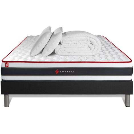 Ensemble matelas sommier Energy 140 x 190 cm - Couleur : Noir avec 2 oreillers et couette