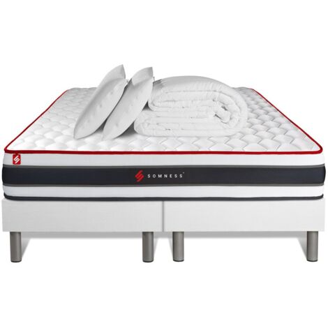 Ensemble matelas sommier Energy 180 x 200 cm - Couleur : Blanc avec 2 oreillers et couette