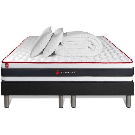 Ensemble matelas sommier Energy 180 x 200 cm - Couleur : Noir avec 2 oreillers et couette