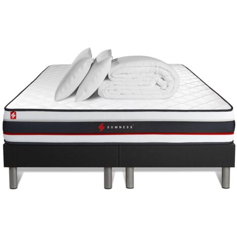 Ensemble matelas sommier Form 160 x 200 cm - Couleur : Noir avec 2 oreillers et couette