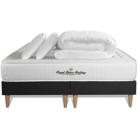 Ensemble matelas sommier Lancaster 160 x 200 cm - Couleur : Noir avec 2 oreillers et couette