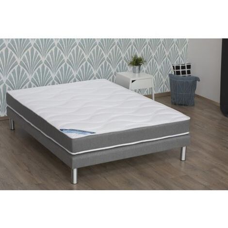 Ensemble matelas+sommier mémoire de forme gris chiné 140x190cm